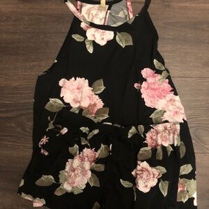 Flora by Flora Nikrooz Black PJ set with Pink Floral Accents